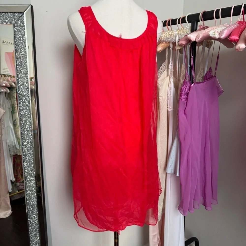 Vintage red babydoll Dress lingerie nightwear coquette L - Picture 4 of 8